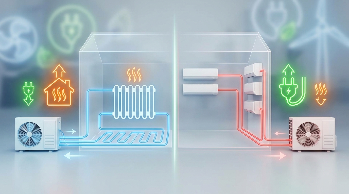 PAC air-eau vs air-air - Performances et rendement : quel système consomme le moins ?