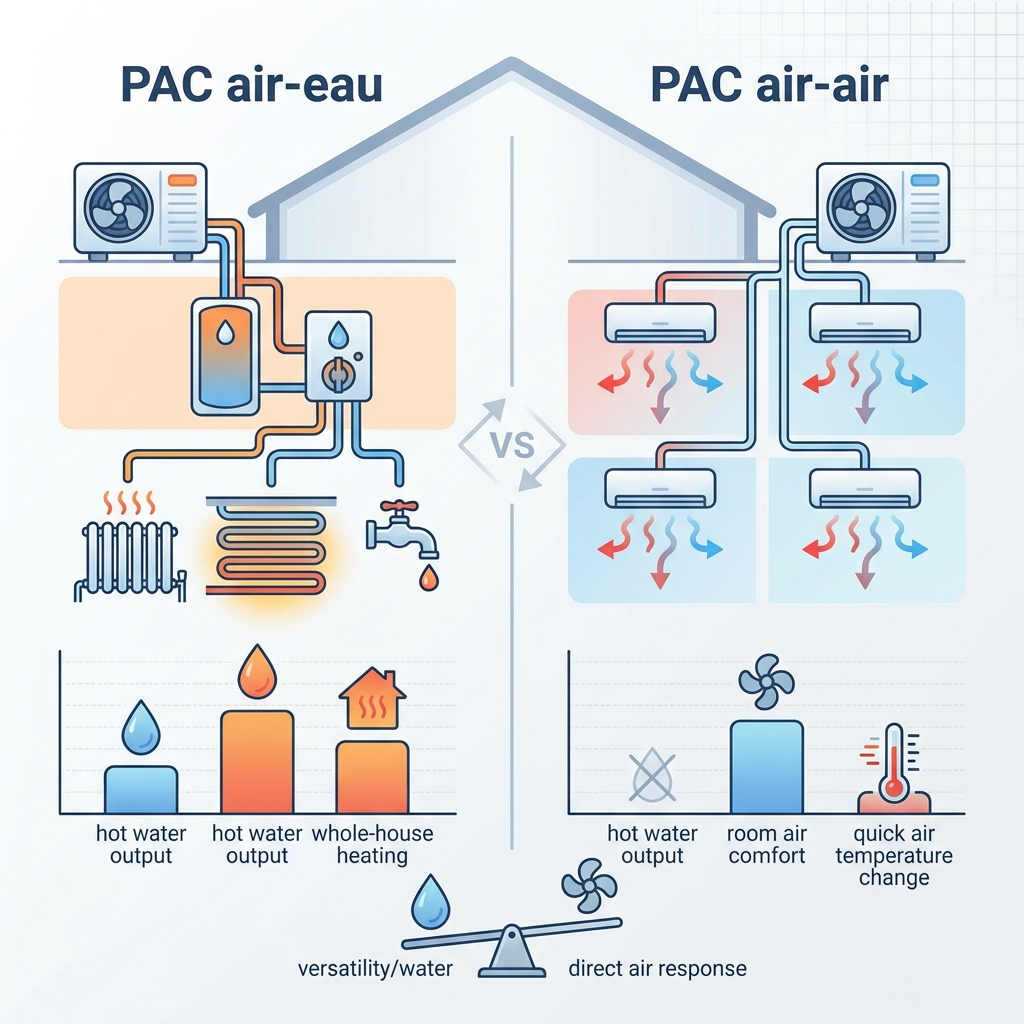 Infographie PAC air-eau vs air-air