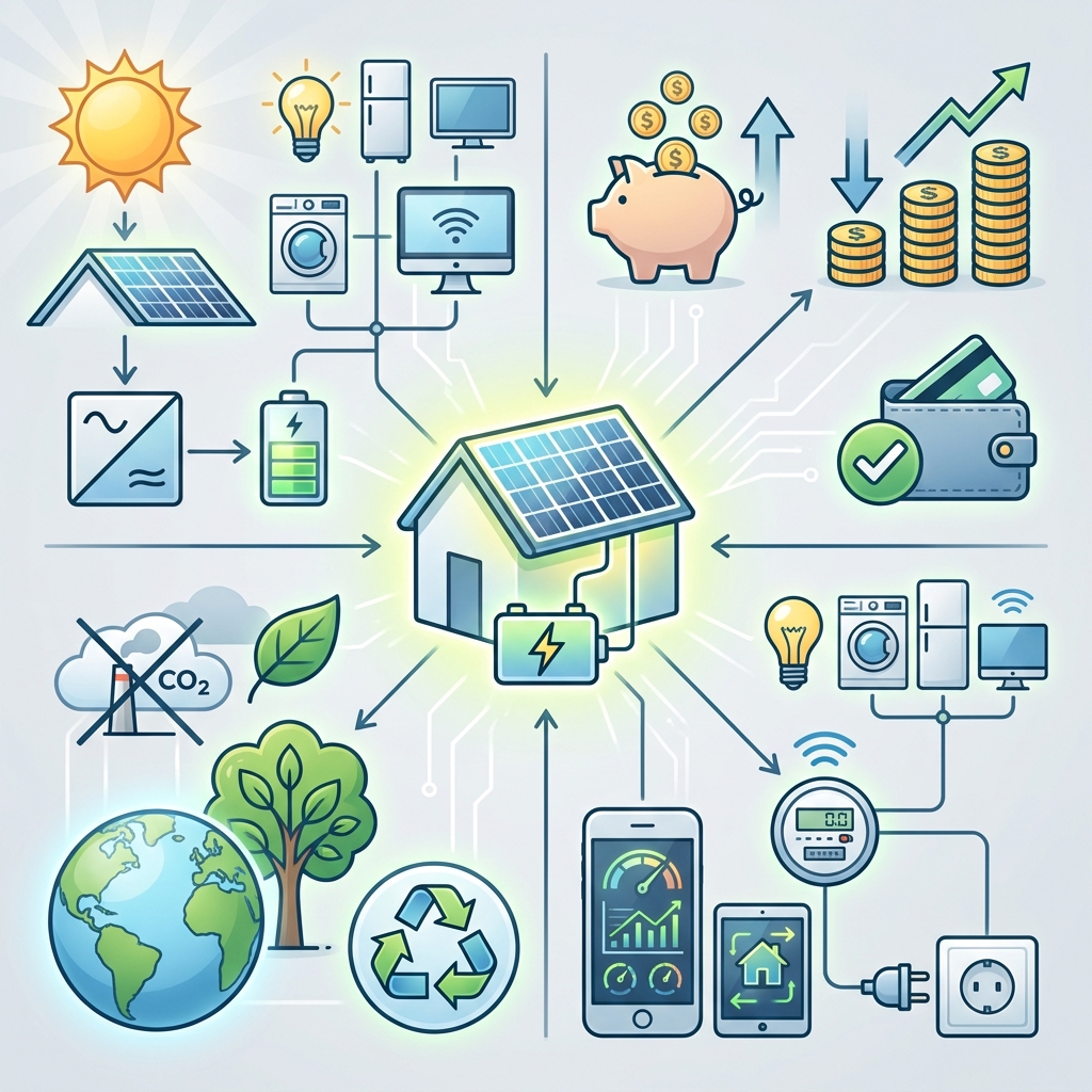 Infographie panneaux solaires maison